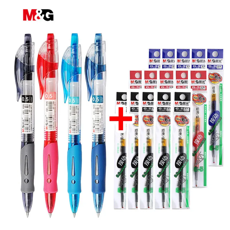 M&G Gel Pen 0.5mm Stationery Smooth Writing Retractable Ballpoint Pen & Refill Set Black/Red/Blue Ballpen School&Office Supplies