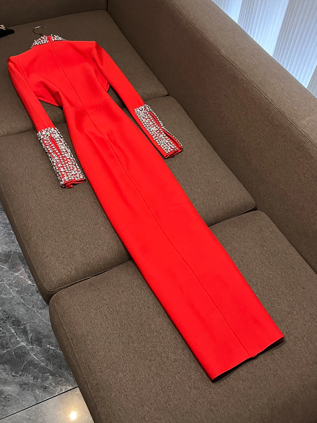 Ele Luxury Diamond Embellied Bodycon Dr Ele Par Dr Stand Collar Long Sve mid Waist Ci Commute