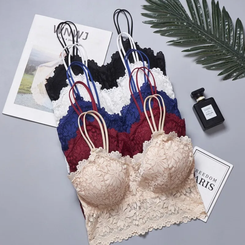 

Sexy Lace Bralette Tube Tops Bandeau Womens Lace Bra Tanks Crop Top Female Seamless Underwear Wireless Bra Plus Size Camisole