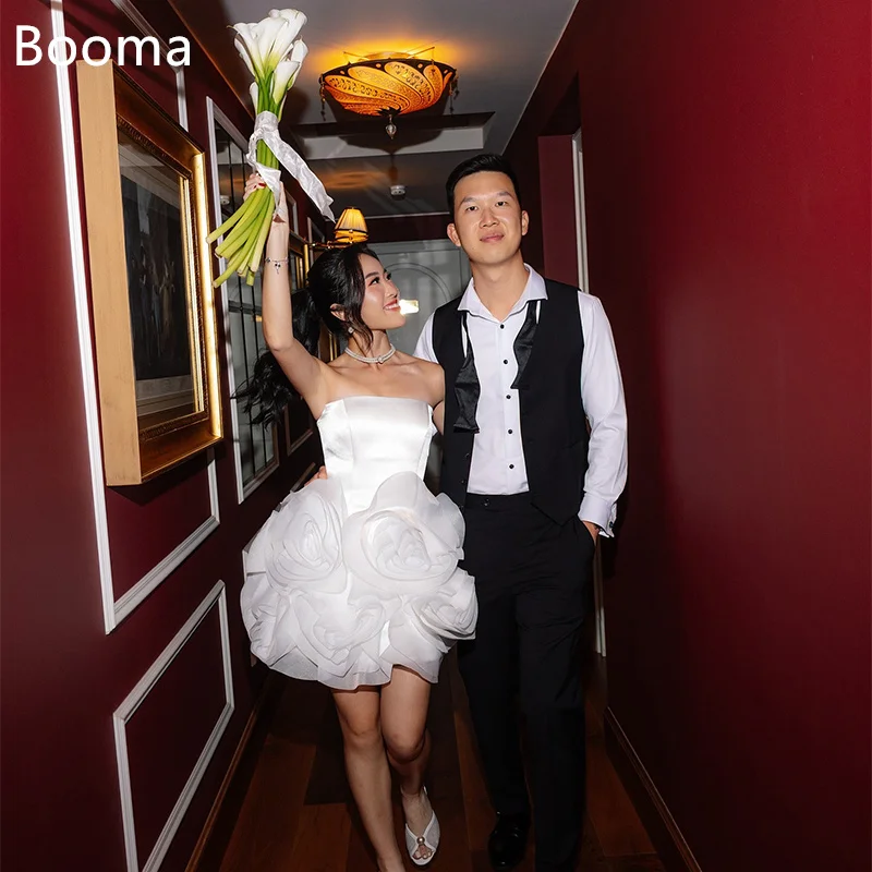 

Booma A-Line Strapless Flowers Simple Mini Wedding Dresses Pleat Sleeveless Elegant Brides Gown Custom Made 2025