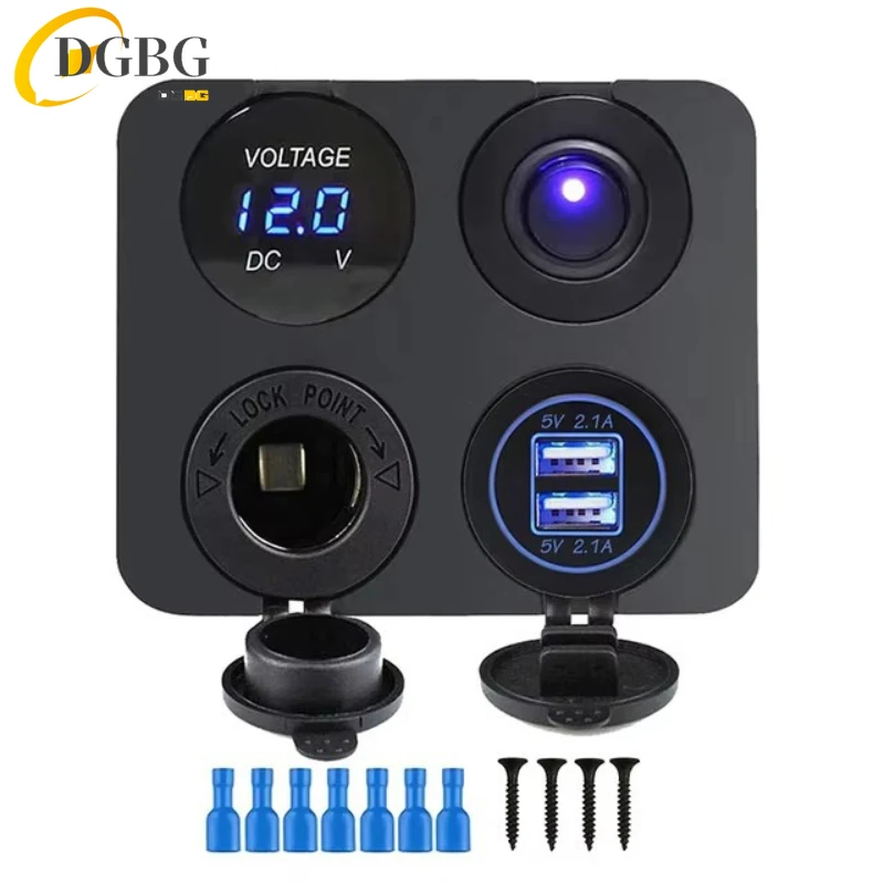 24V 12V 6 Buttons Switch Panel With Digital Voltmeter Tester USB Chargers 3.0 Light Toggle Car Power Adapter Marine Boat Caravan