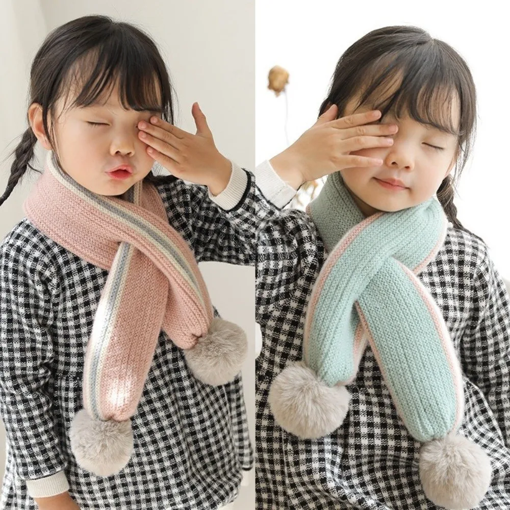 

New Windproof Neck Warmer Coldproof Knitted Knitted Scarf Pompom Warm Scarves Bib Gift