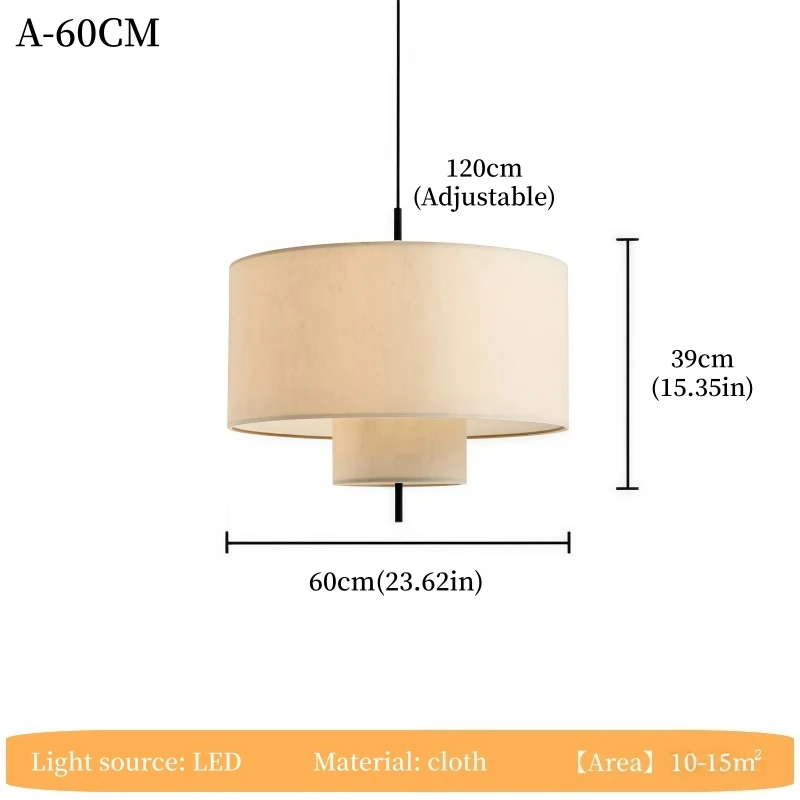 French Minimalist Fabric Chandelier Vintage Pendant Light Cream Hanging Lamp for Restaurant Living Room Bedroom Study Home Decor image 3