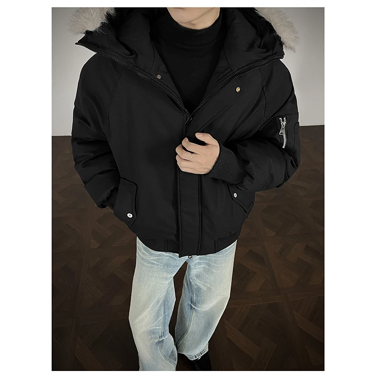 سترات عصرية كلاسيكية قابلة للفصل بياقة من الفرو الصناعي للرجال لخريف وشتاء 2025 معاطف أنيقة فضفاضة ومريحة بلون واحد سترات #4