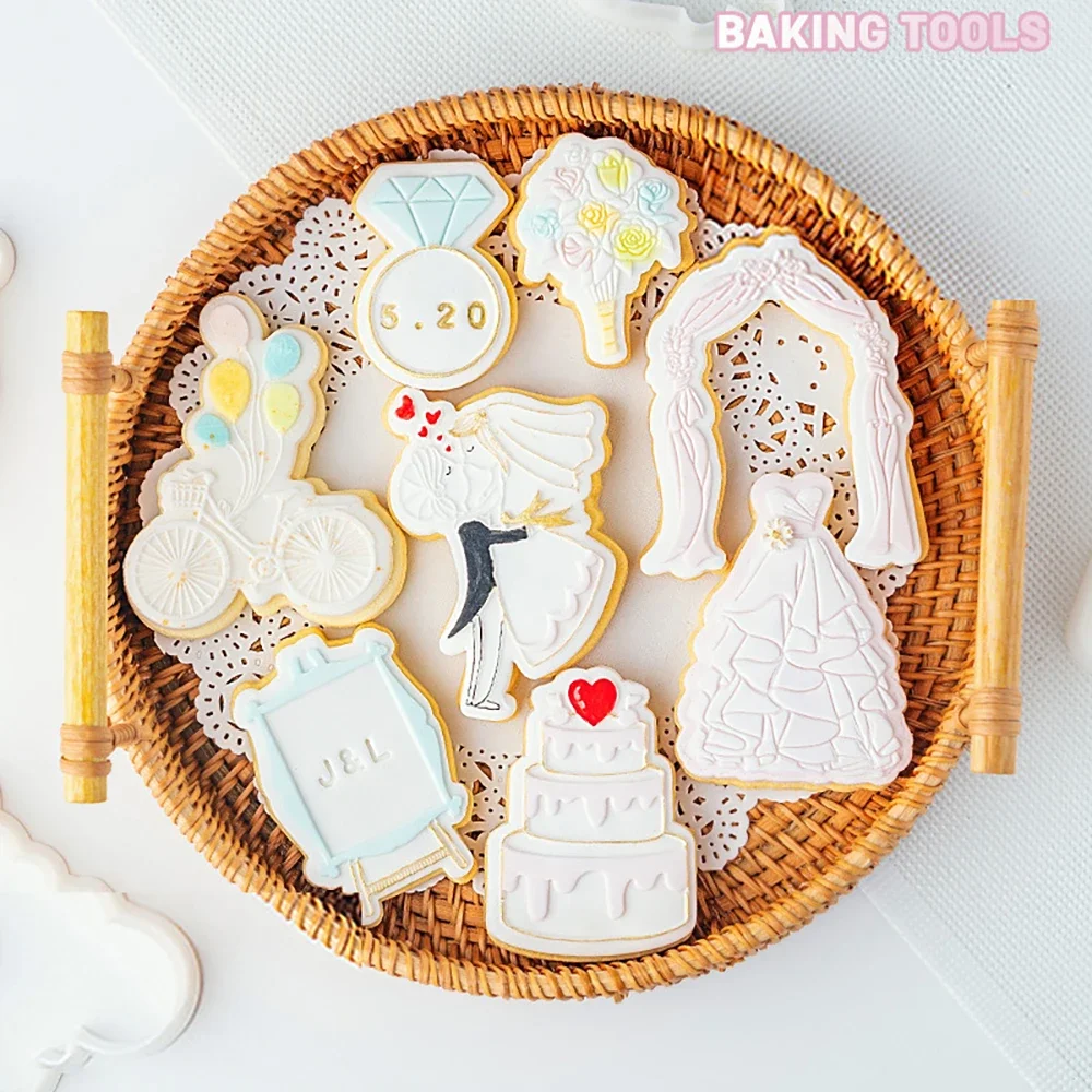 Wedding Groom Bride Birthday Cookie Plunger Cutters Fondant Cake Mold Biscuit Sugarcraft Cake Decorating Tools Cookie Stamp