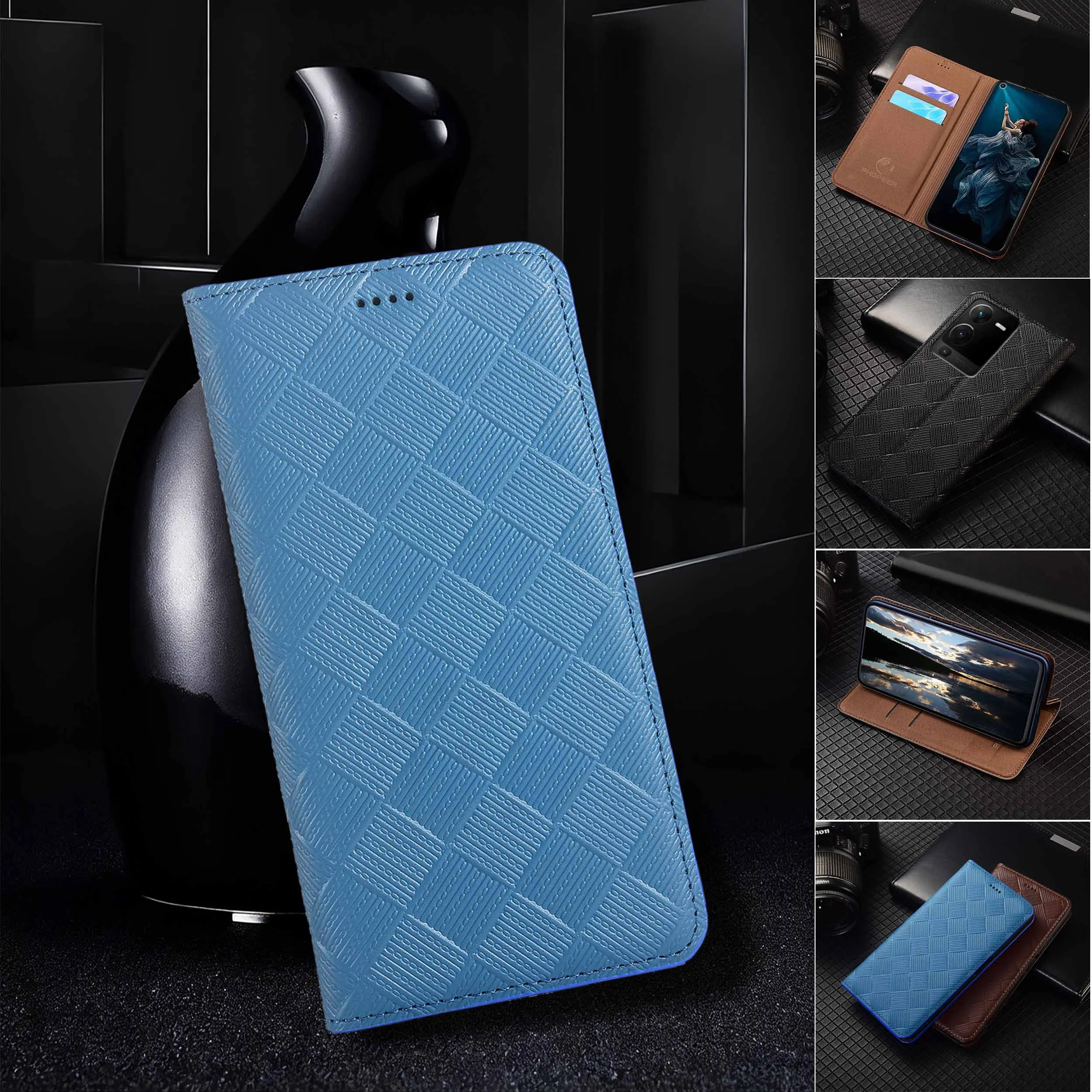 

For Vivo S7 S7T S7E S9 S9E S10 S10e S12 S15 S15e S16 S16e Pro Plus Knit Pattern Of Genuine Leather Wallet Flip Phone Cover Case