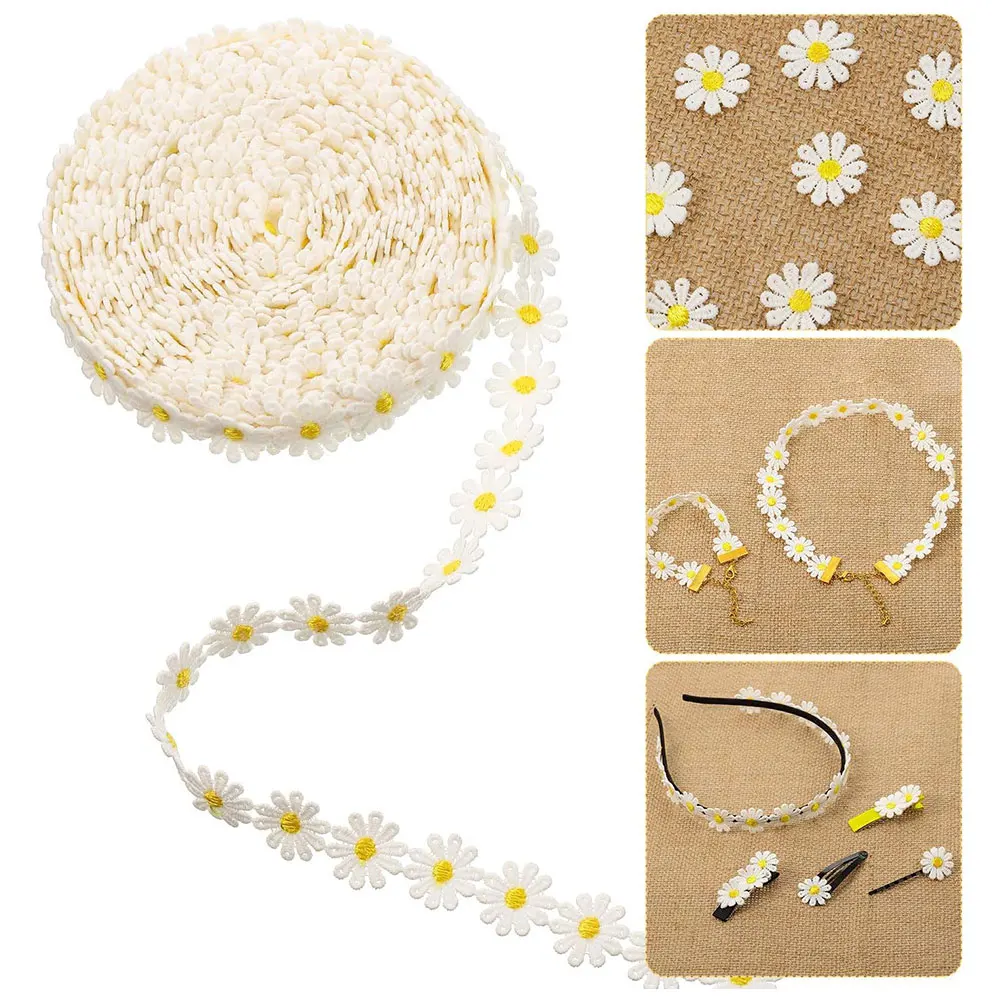 2.5/3.5CM Wide Beautiful White Embroidered Daisy Lace Fabric Flowers Lace Ribbon Dress Collar Hat Headwear Sewing Trimming Decor