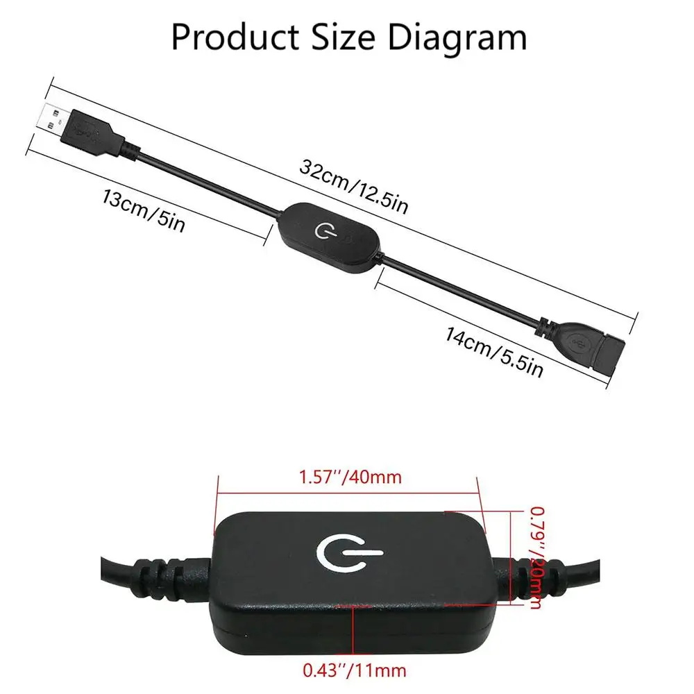 Przełącznik kabla USB 28 cm Przedłużacz USB A męski na żeński Czarny z przełącznikiem ON OFF, przełącznik ściemniacza USB 5 V Touch/Knob