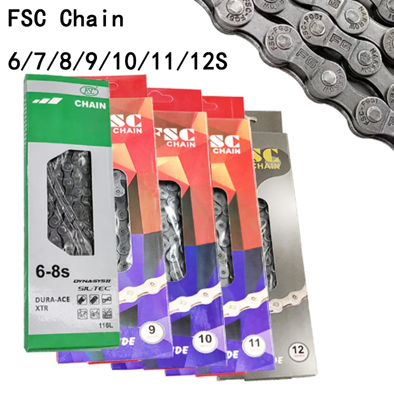 FSC 6/7/8/9/10/11/12 Speed Velocidade Bicycle Chain 116/126 Links Ultralight MTB Mountain Road Bike  6S 7S 8S 9S 10S 11S 12S