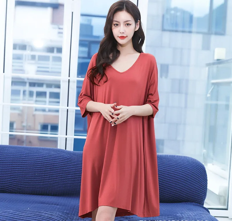 45 To 100 Kg Wear Summer Nightgowns Women New V Neck Half Sleeve Nightdress Plus Size Nightwear Dress Casual Ladies Sleepshirt