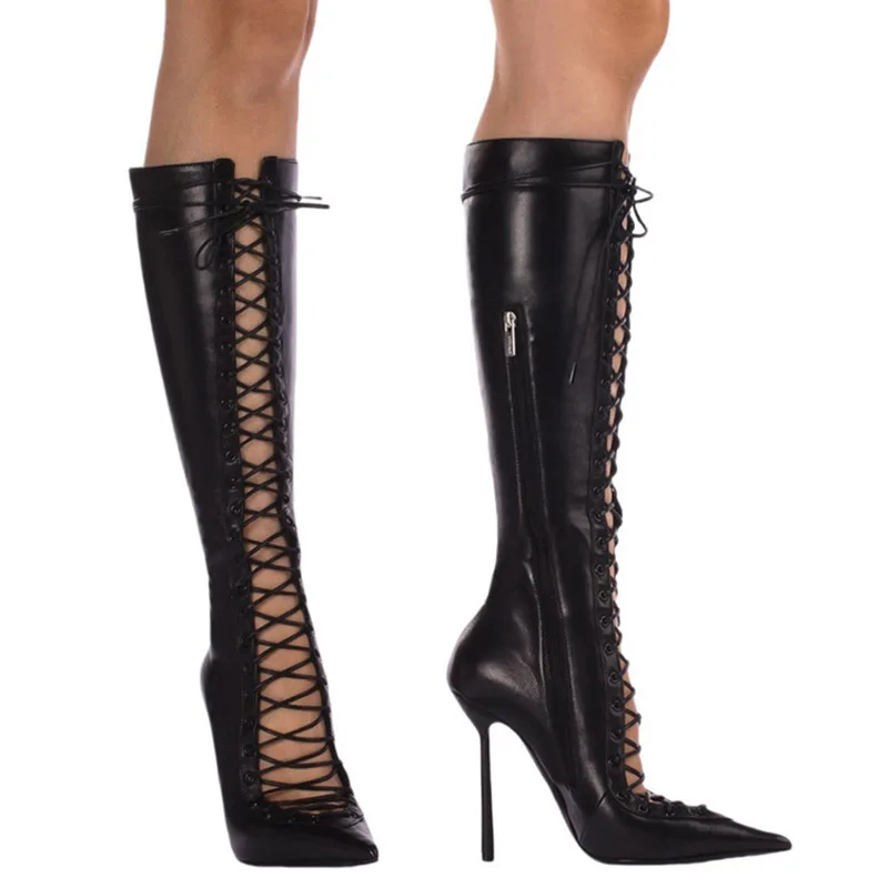 

Новые сапоги до колена с острым носком, женские сапоги на молнии в сетку, женские вечерние сапоги на высоком каблуке-шпильке, женские длинные сапоги-трубы