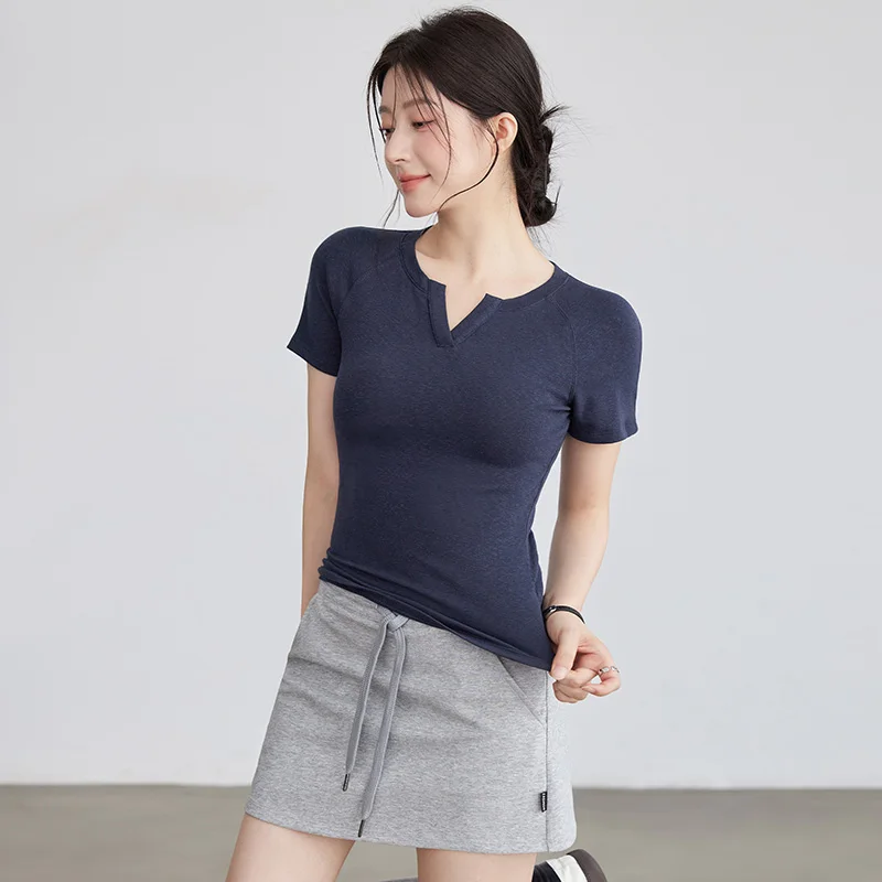 

Women's Yoga Sportswear ort Sve Running Training Top Pure Cotton Slim Fit T-irt Qui Dry Breathable Korean Sle