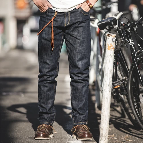 Imagen 2 del producto Maden Vintage Raw Denim Jeans para hombres 14,8 OZ Jeans Denim lavado recto cónico pantalones de ajuste Mediados de cintura pantalones casuales