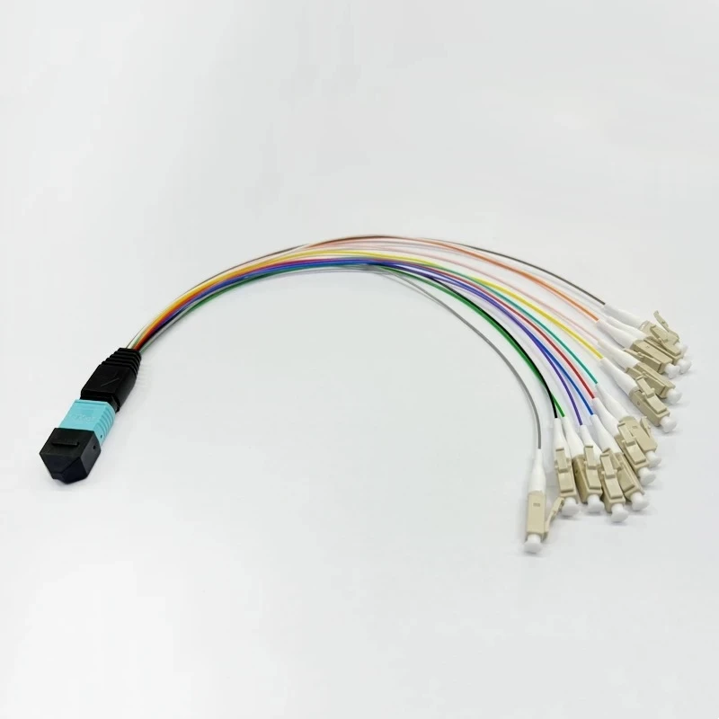 MPO-LC 광섬유 점퍼 12코어 0.9mm 30cm OM3 (MPO 분배 프레임 모듈 박스용) 10기가비트 12C 브랜치 멀티모드 FTTHELINK 0.3m