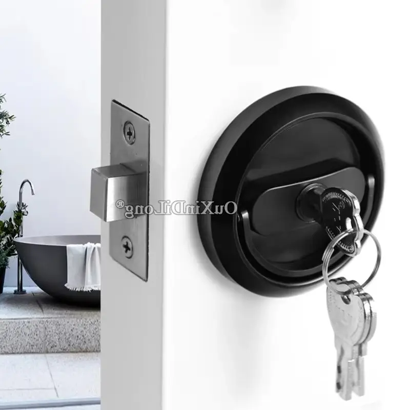 100% Durable 304 Stainless Steel Recessed Invisible Hidden Cup Pull Ring Handle Door Lock Interior Universal Door Lock Set