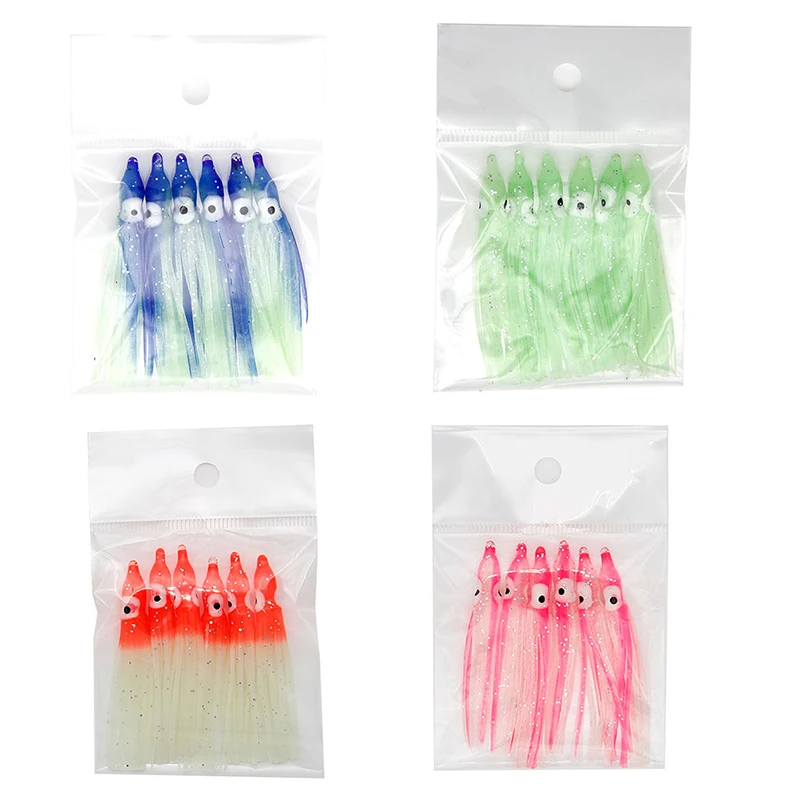 6Pcs Soft Luminous Octopus Skirts Lure 6cm Silicone Tuna Trolling Skirted Squid Jigging Sea Fishing Glow Bait