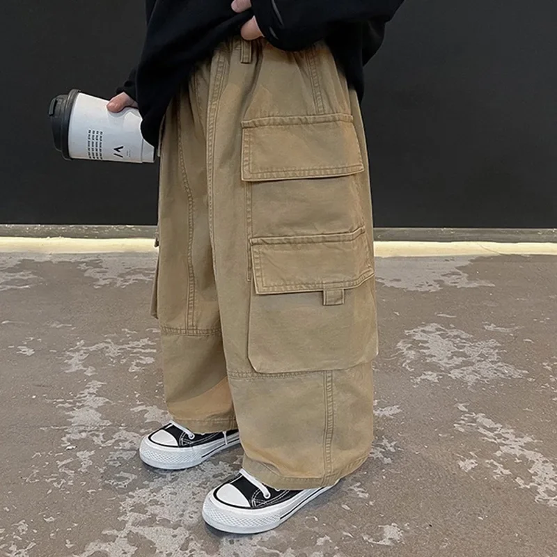 الأولاد البضائع السراويل الاطفال وسيم الشارع الشهير السراويل المستقيمة الأطفال ربيع الخريف فضفاضة واسعة أرجل السراويل الخريف ملابس كاجوال