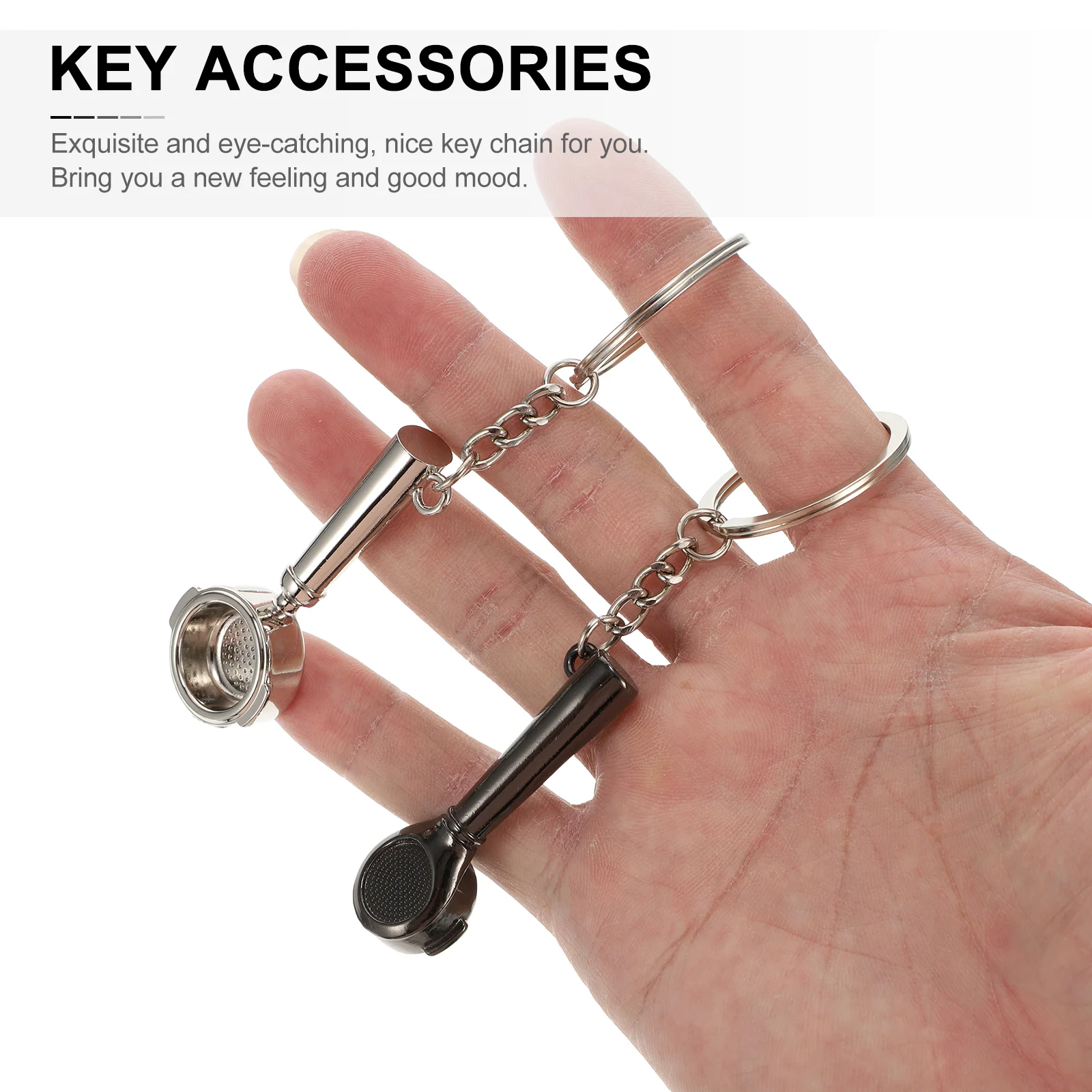 2 Pcs Metal Keychain Zinc Alloy Ring Decor Pendant Coffee Series Bag Gift Accessory Espresso Machine