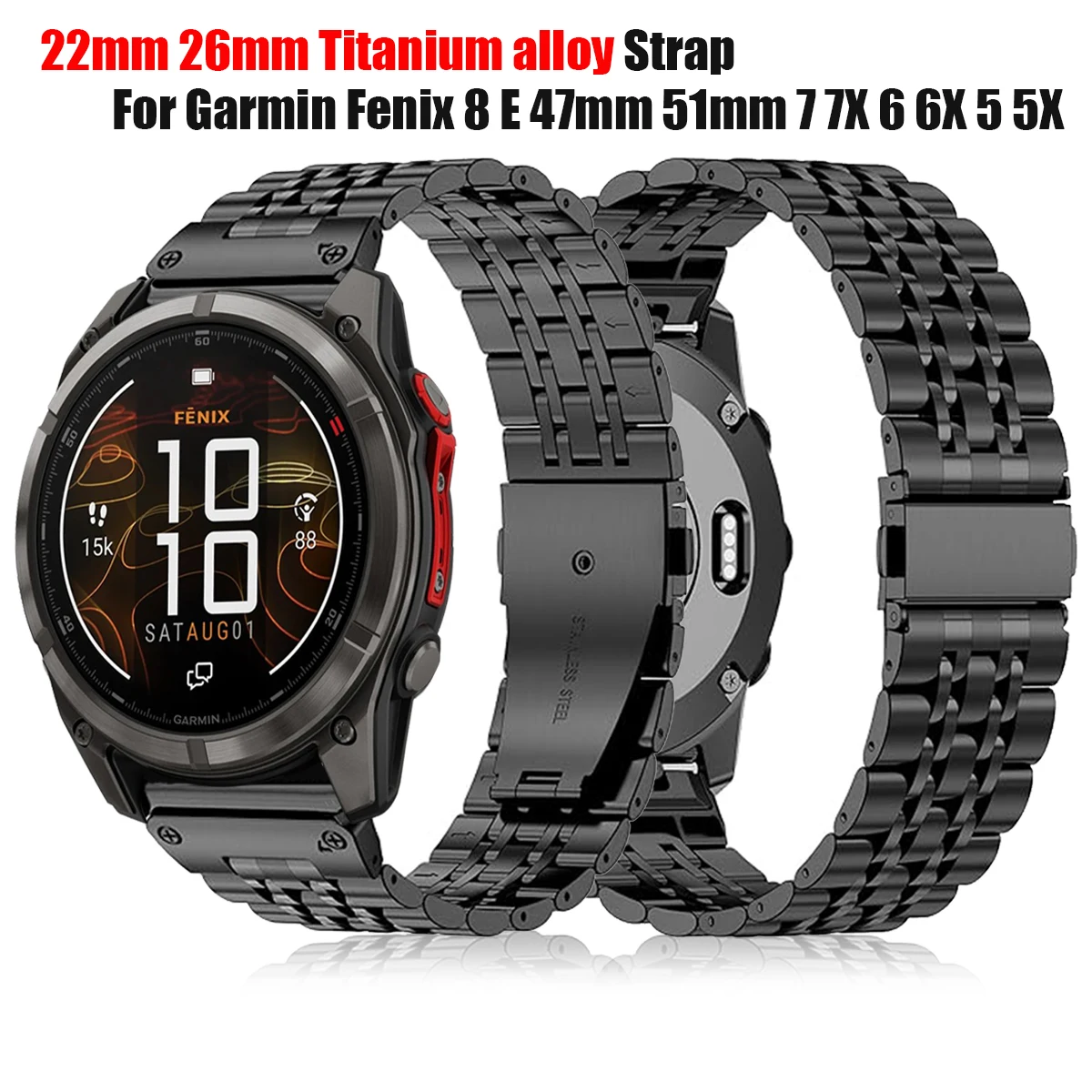 QuickFit 22/26mm Stainless Steel Strap For Garmin Fenix 8 Pro 7 7X 6 6X 5 5X Plus/Epix Pro/Tactix 8/Enduro 3 2 Metal Watch Band