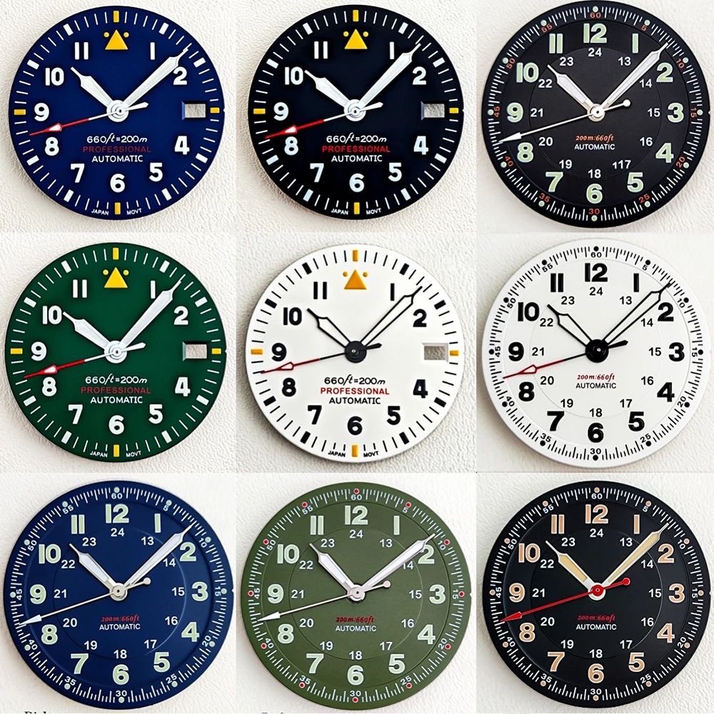 LAXED NH35 29mm Pilot Watch Dial Green Luminous Suitable For NH35 NH36 Movement Modified Watch Part For 36mm Titanium Alloy Case