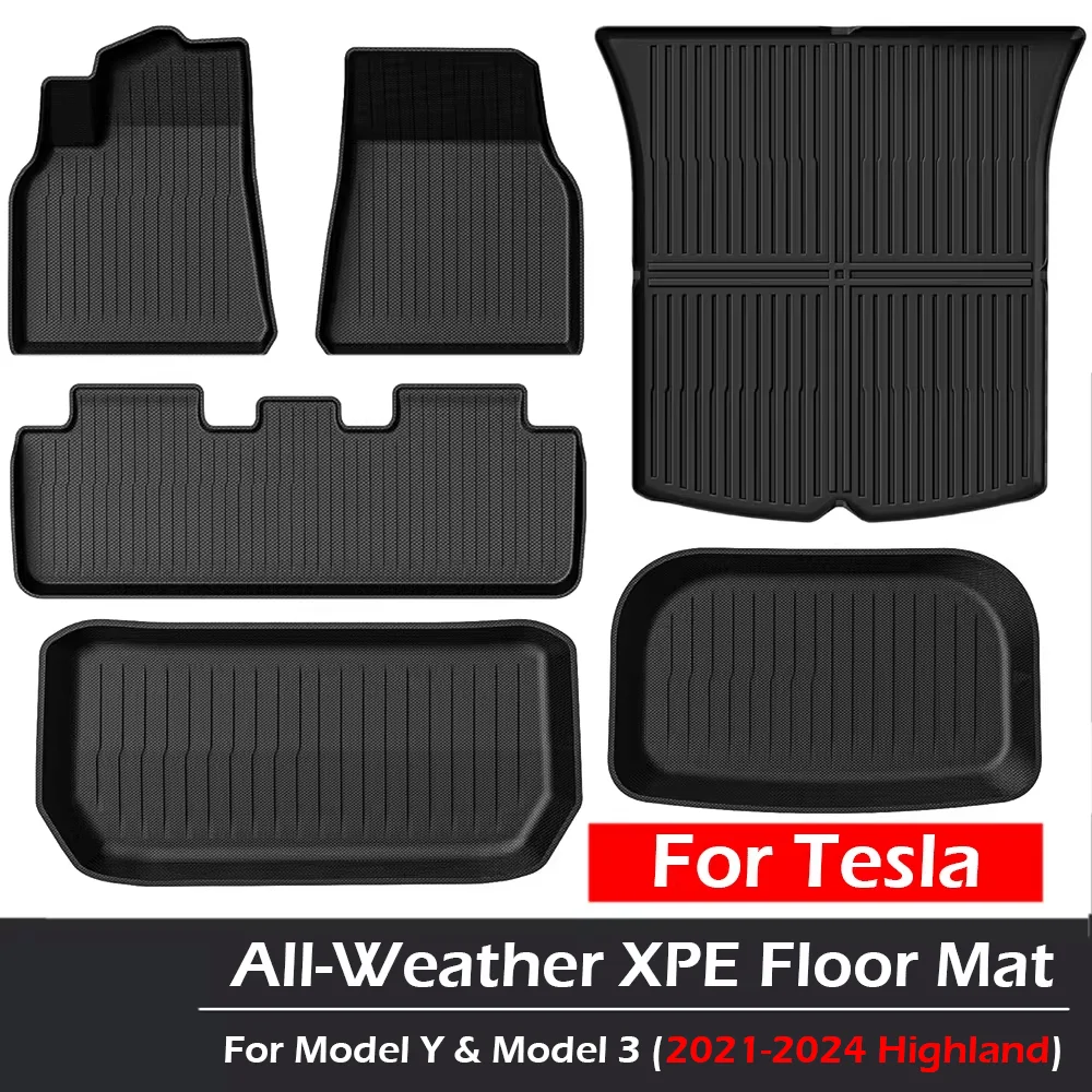 

XPE Anti-Slip Floor Mats for Tesla Model Y 2024-2020 for Model 3 2021-2023 All Weather Cargo Liners Waterproof Trunk Mats