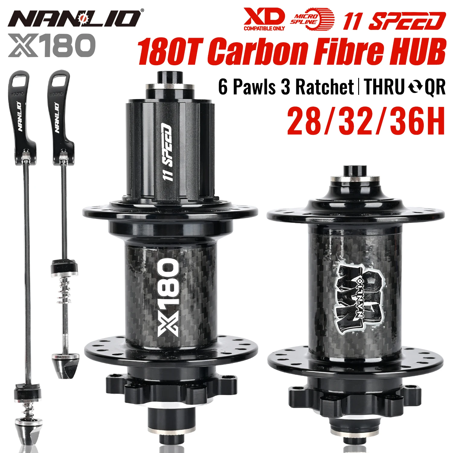 Nanlio X180 Carbon Fiber Mountain Road Bike Hub 32 Holes 180