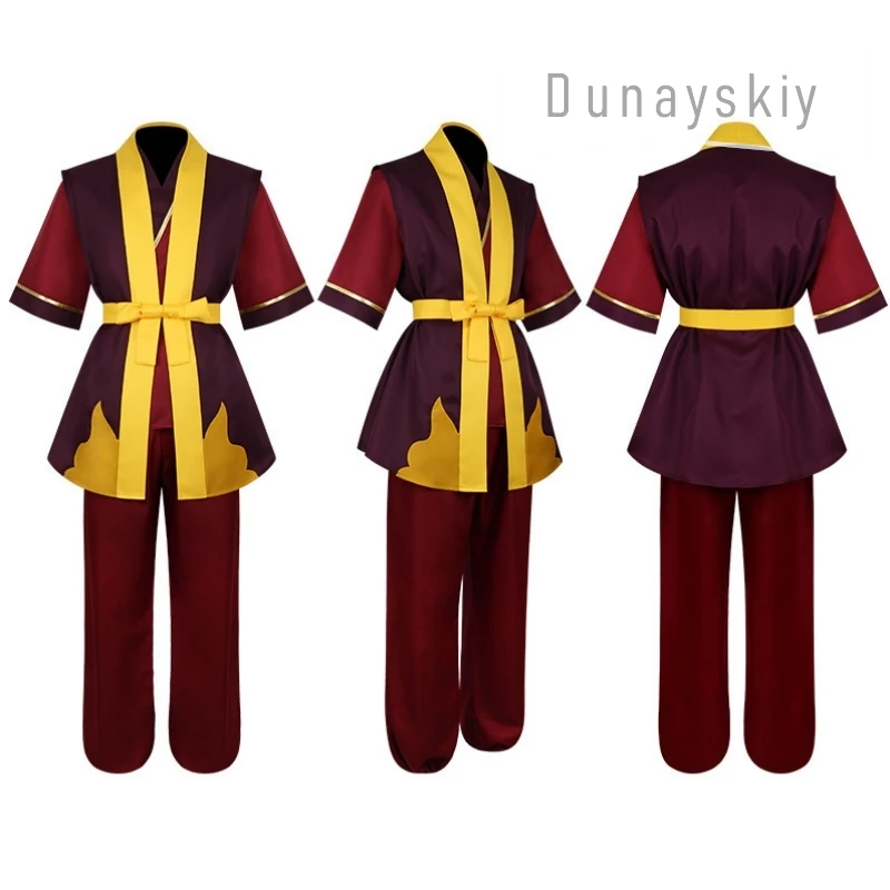 Pelucas de Zuko para cosplay de Halloween, inspiradas en el anime «The Last Airbender», con el disfraz completo del Príncipe Zuko de la Nación del Fuego, ideal para convenciones, espectáculos y actuaciones en el escenario.