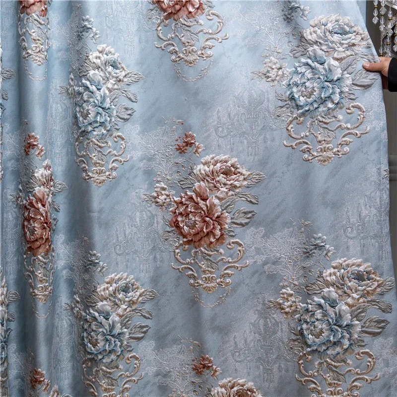 European Top Beige Blue Brown Thick 3D Jacquard Decoration Full Fight Shading Villa Living Room Bedroom Kitchen Custom Curtains