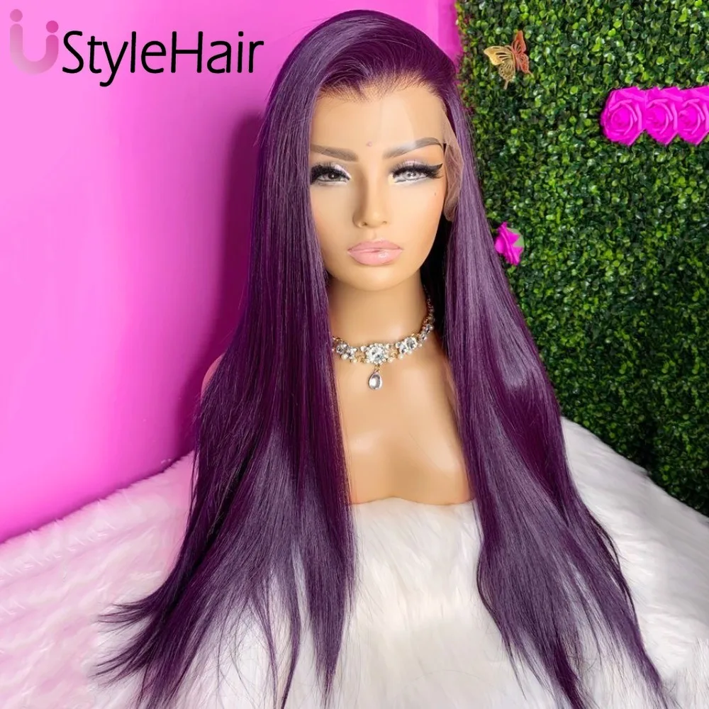 UStyleHair-Peruca Longa e Sedosa com Linha Fina Natural, Rendas Sintéticas, Resistente ao Calor, Peruca Cosplay, Roxo Escuro, Uso Diário