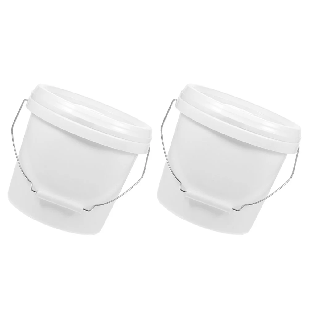 2 Pcs White Pp Buckets 4 Liter with Lid Heavy Hand-held Iron Multi-functional Paint Storage Round Outdoor Color Mixing