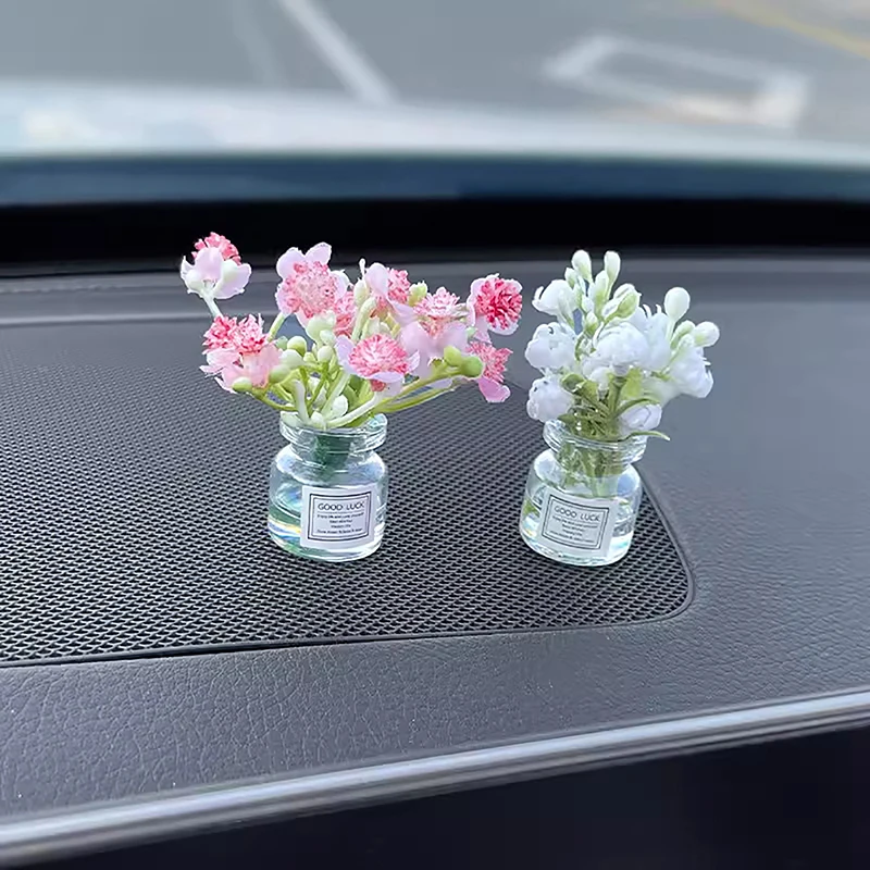 Miniature Flowers Glass Vase Simulation Bouquet Potted Elegant Table Ornaments Home Decoration Car Center Console Decoration