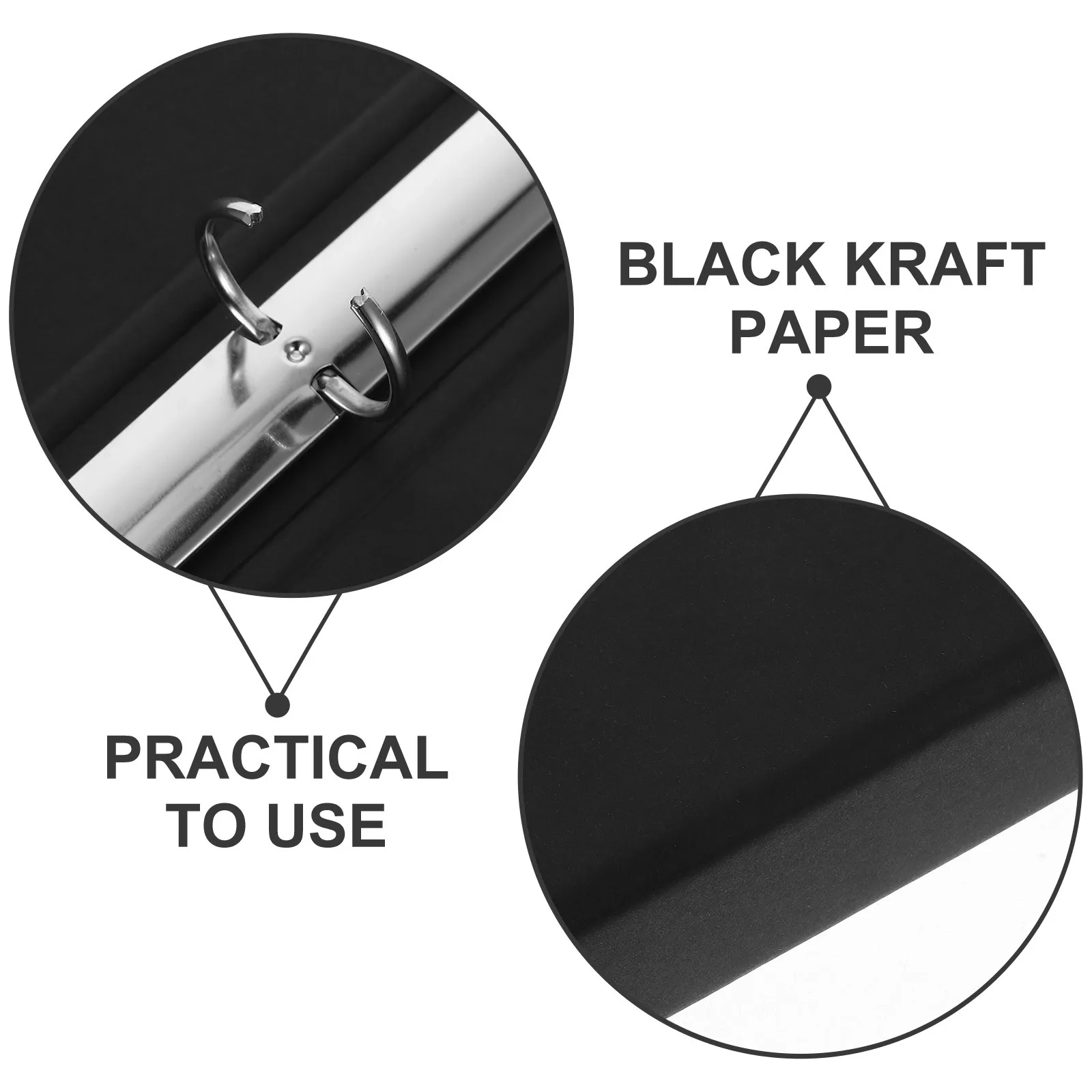 A4 Notebook Cover Black Kraft Paper 6 Ring Binder Loose Leaf Refillable Organizer Folder Binder Cover Set