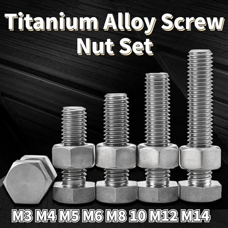 

2-10 Sets TA2 Pure Titanium External Hexagon Bolts Titanium Alloy Screw Nut Set M3 M4 M5 M6 M8 M10 M12 M14