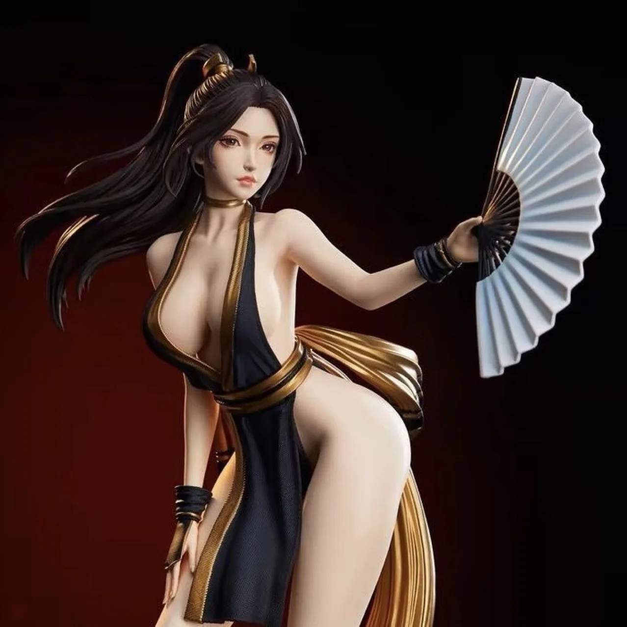 43cm Mai Shiranui składany wentylator ładna dziewczyna ręcznie robiona lalka Anime scena statua kolekcja ręcznie robiona ozdoba na biurko prezent