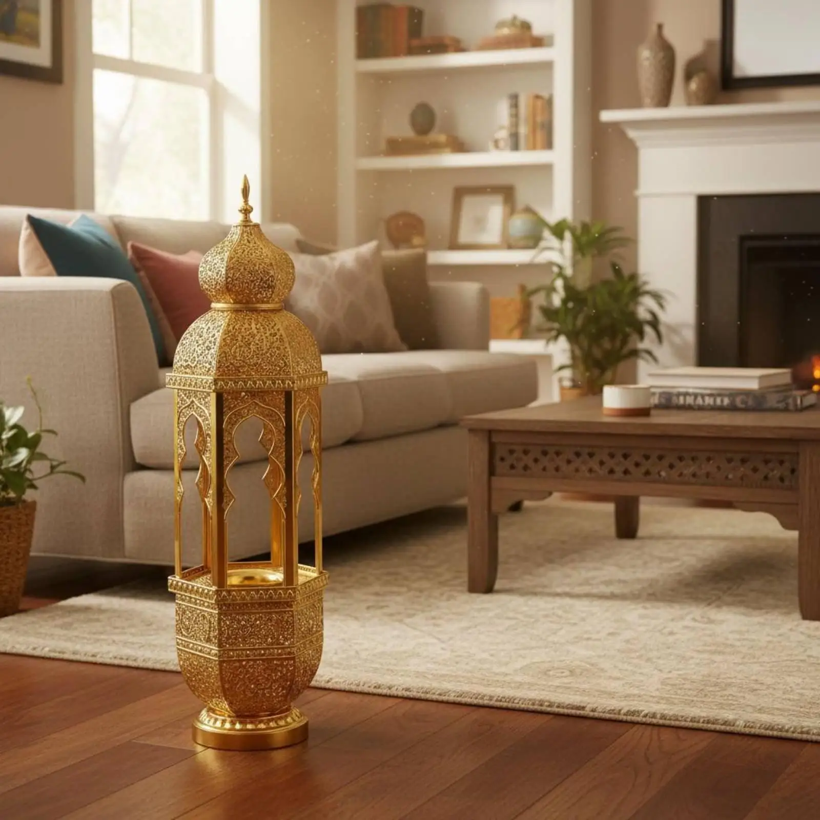 Gilded Iron Aroma Diffuser Incense Holder for Home Arabic Middle Eastern Decor Lantern Scent Vessel Burner for Side Table