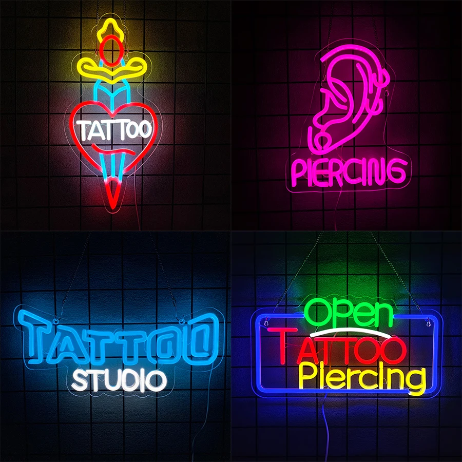 Enseignes au néon de la série Tattoo, icônes de lettres LED, alimentées par USB, utilisées pour la pièce, le club, le bar, le studio de tatouage, la décoration de grotte d'homme, facile à accrocher.