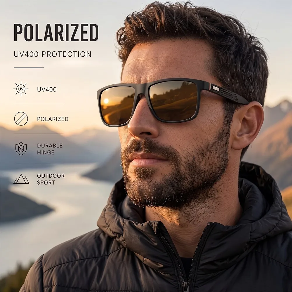 Matte Polarized Sunglasses Anti Glare Men Square Driving Sun Glasses Outdoor Sport Fishing Travel Eyewear Durable Hinge UV400