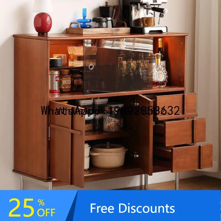 

Vintage Style Sideboard Retro Solid Wood High Cabinet Integrated Wall-Mounted Storage Large Capacity Living Room Cabinet