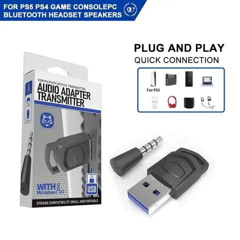 Wireless Game Audio Headphone Adapter Adapter for PS5 PS4 Game Console PC Headset Bluetooth 5.0 Audio Transmitter