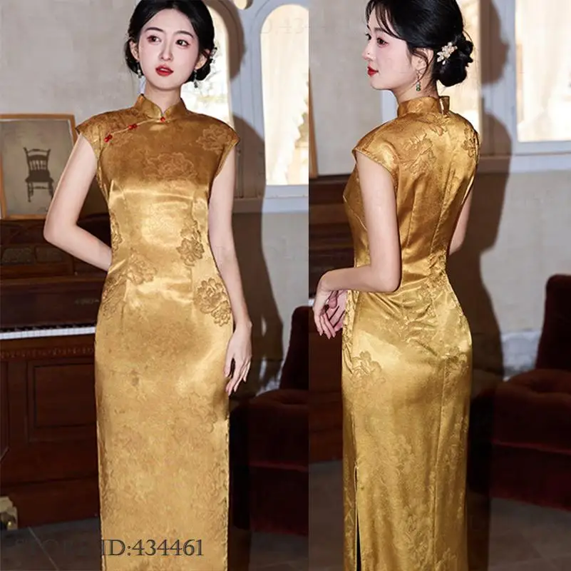 

Сексуальное китайское платье без рукавов, женское длинное платье Cheongsam, элегантное традиционное китайское вечернее платье Ципао, жаккардовое платье, Vestidos 3XL