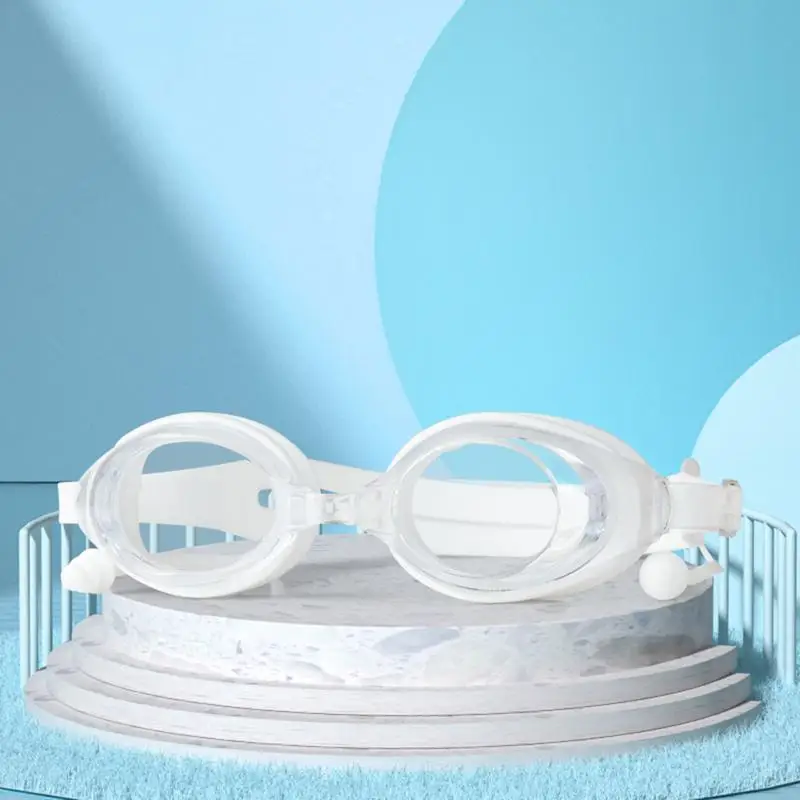 แว่นตาว่ายน้ํากันน้ํา HD แว่นตาว่ายน้ําป้องกันหมอกพร้อมที่อุดหูมุมมองกว้างการป้องกันเต็มรูปแบบว่ายน้ําไม่รั่วแว่นตาสําหรับ