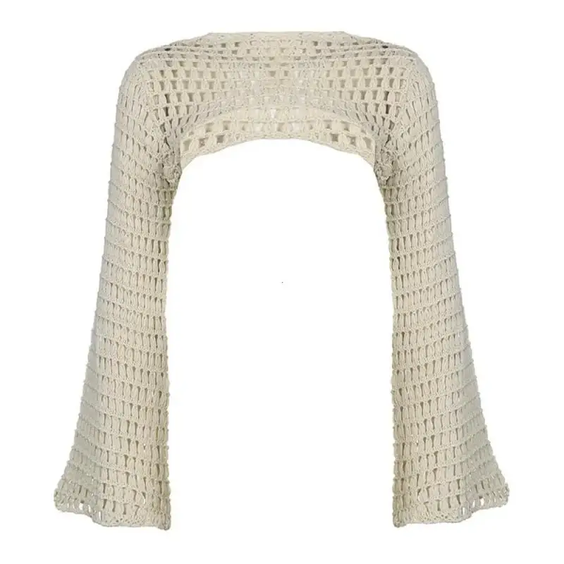 

Women's Boho Crochet Sweater Top Summer Hollow Out Y2K Style Flare Sleeve Crop Shirt Casual Streetwear Cover Up