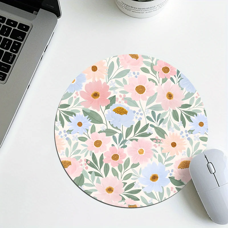Retro Floral Pattern Design Round Mouse Pad Desk Mat Non-Slip Durable Small Mouse Pad PC Accessories Mouse Pads Laptop Office Ma