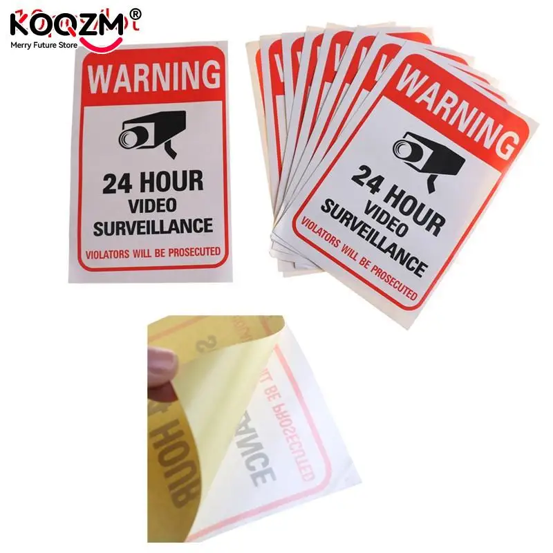 5Pcs/lot Wall Sticker 24H Video Camera System Warning Sign Wall Decal Surveillance Monitor Decal Public Area Security