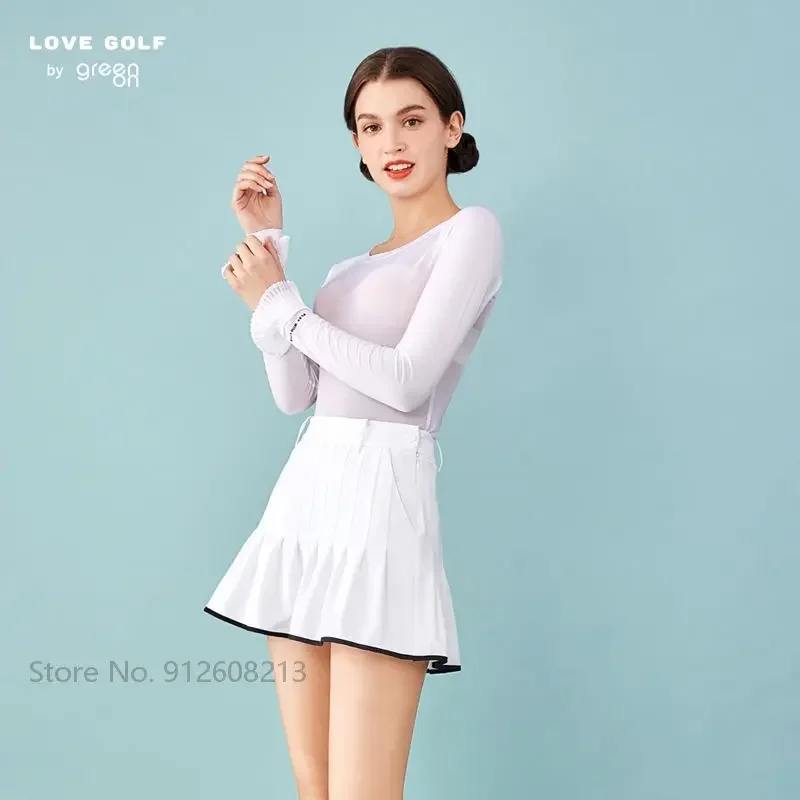 Love Golf Long-sleeved Sunscreen T-shirt Girl Ice Silk Stretch Golf Shirts Lady UV-proof Cooling Underwear Slim Quick-dry Jersey