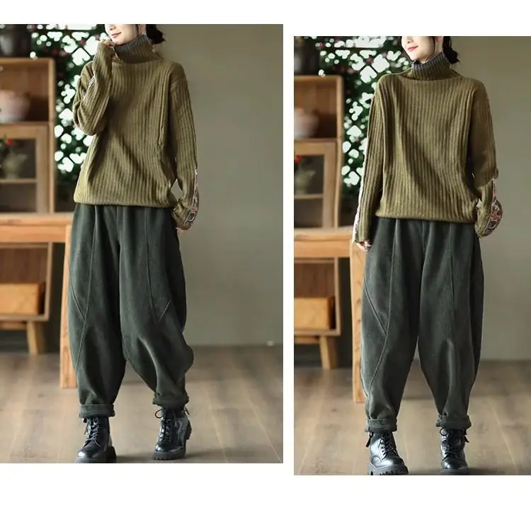 Chenille Velvet Thickened Versatile Casual Pants for Women Autumn Winter New Loose Spliced Harem Pants Female Solid Warm Trouser