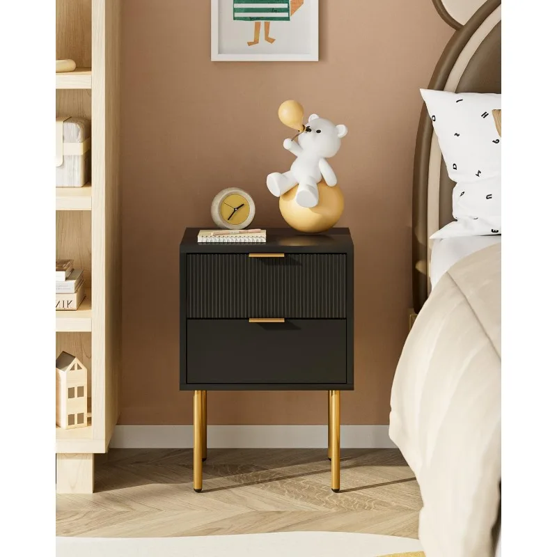 

Nightstand,Small Bedside Table with Gold Frame,White Night Stand,Bedside Furniture,Side Table with Drawer and Shelf for Bedroom,