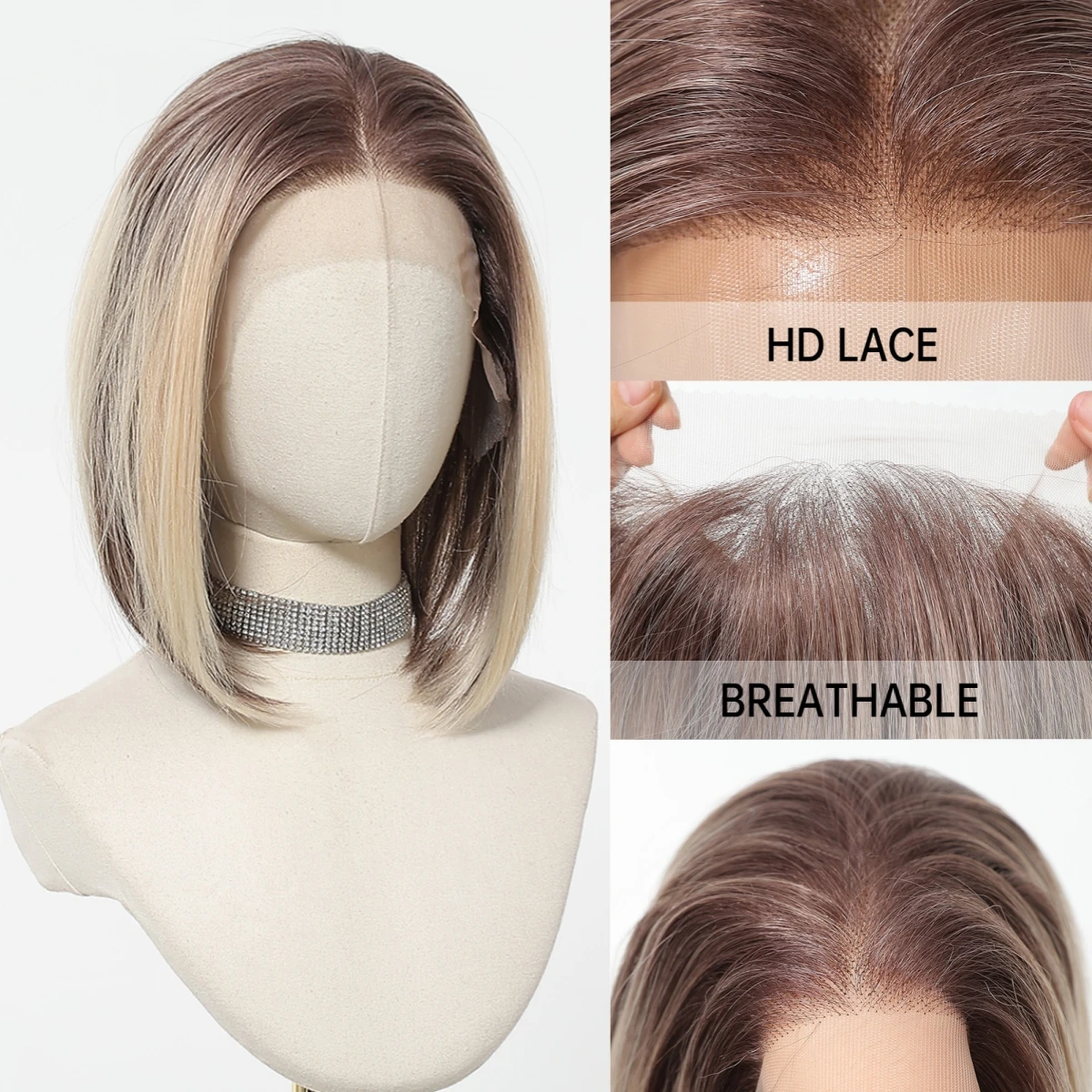 13*6 HD Transparent Lace Front Wigs Natural Hairline Short Straight Synthetic Wigs For Women Daily Party Brown Mixed Blonde Wigs