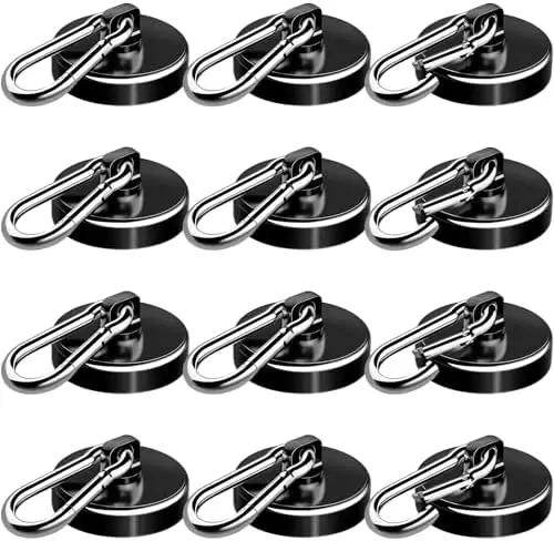 

E BAVITE Magnetic Hooks 110LBS - 12-Pack Heavy Duty Carabiner Hooks for Garage, Kitchen, Cruise
