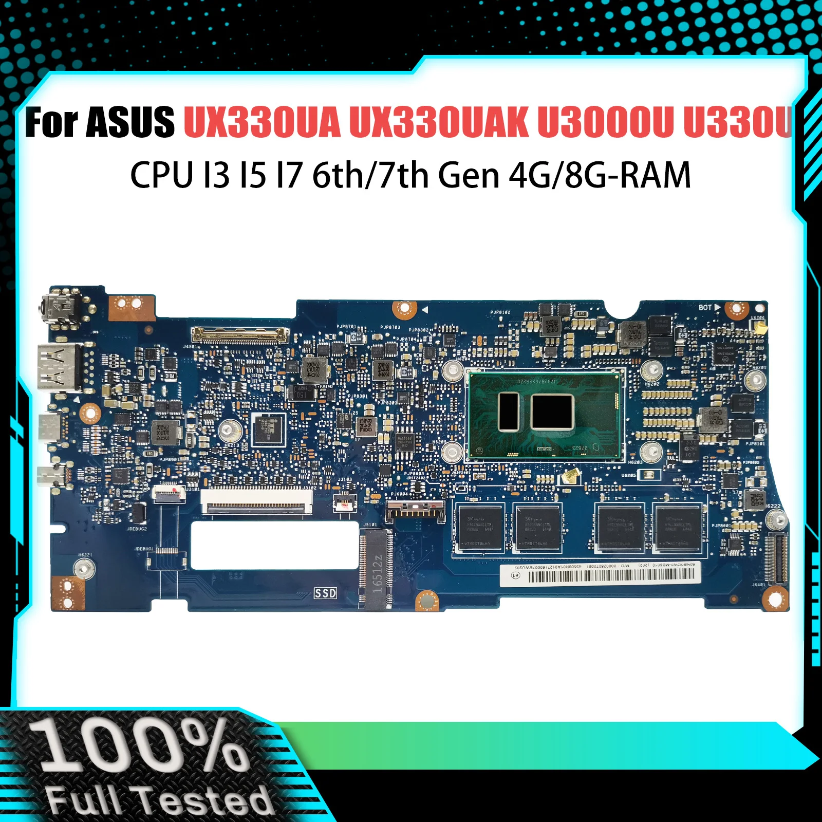 UX330UAR Mainboard For ASUS UX330U UX330UAK UX330UA Laptop Motherboard I3 I5 I7 8th Gen CPU 8GB RAM 100% Test OK